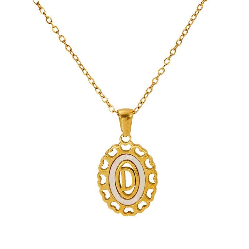 Classy Scalloped Oval Initial Necklace