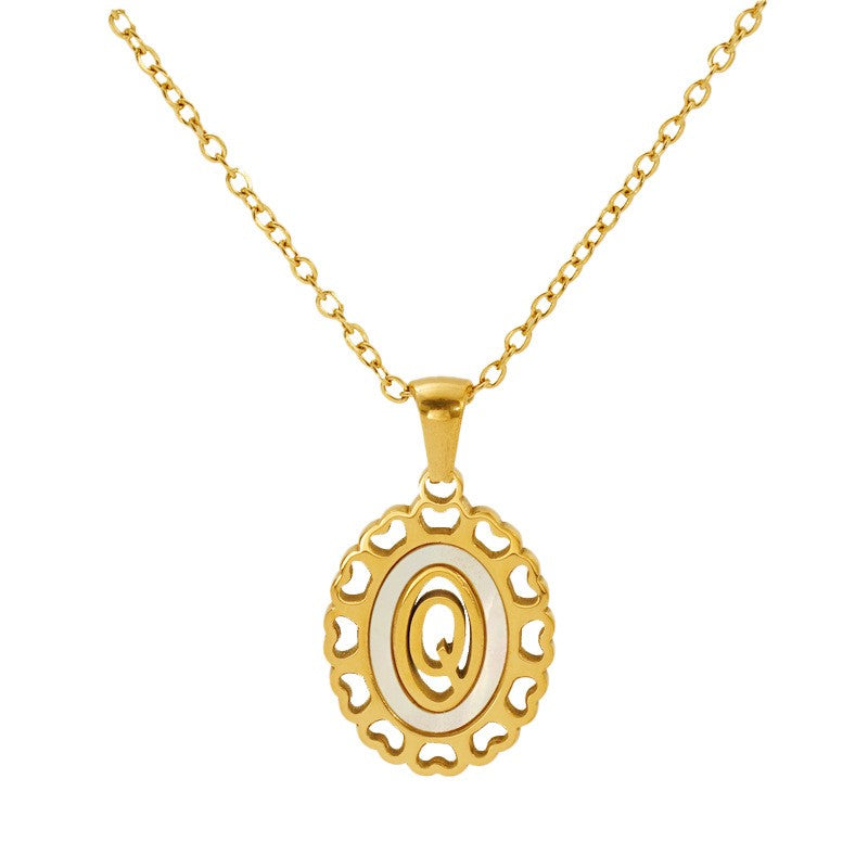 Classy Scalloped Oval Initial Necklace