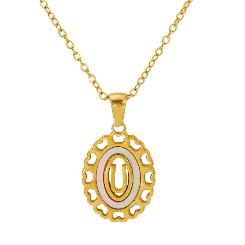 Classy Scalloped Oval Initial Necklace