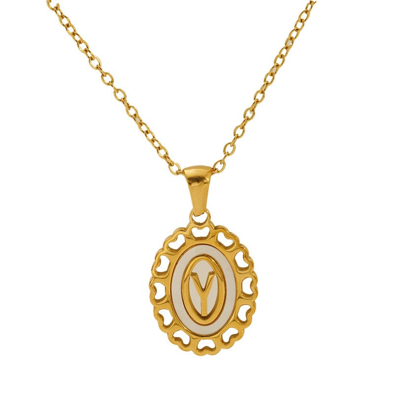 Classy Scalloped Oval Initial Necklace