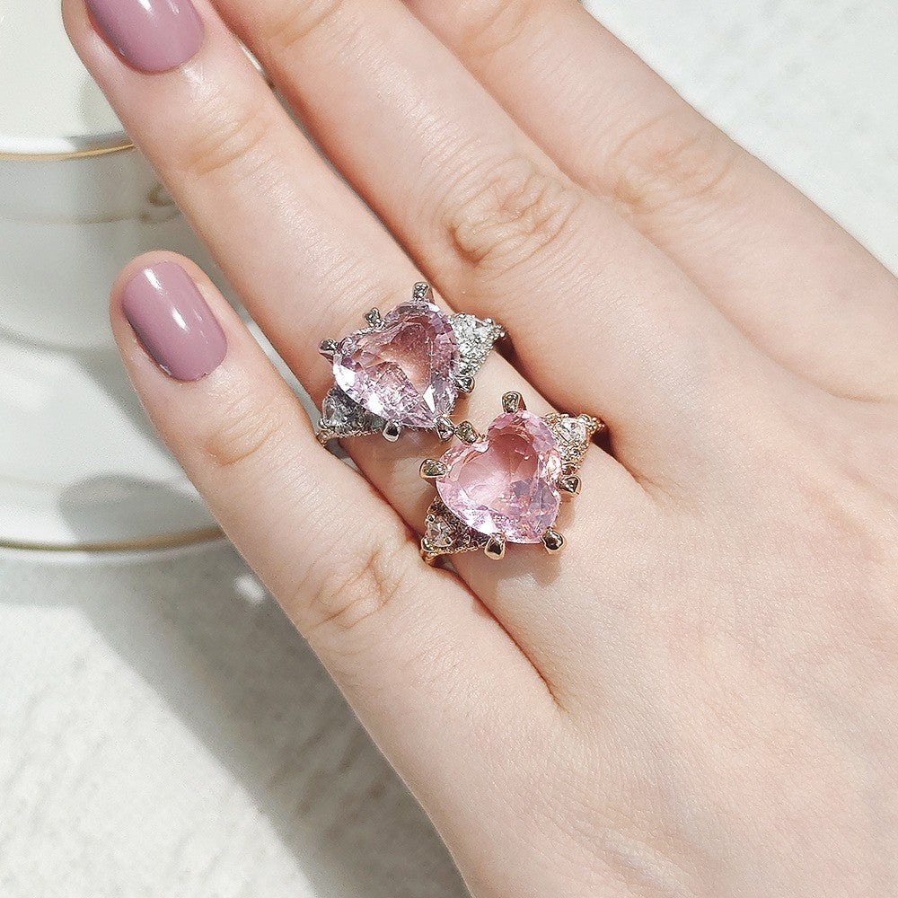 Romantic Pink Heart Stone Ring