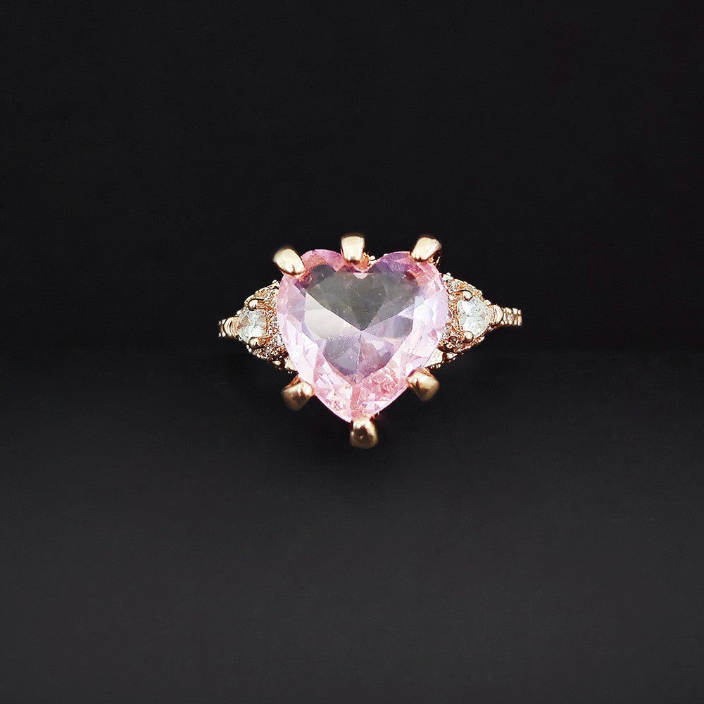 Romantic Pink Heart Stone Ring
