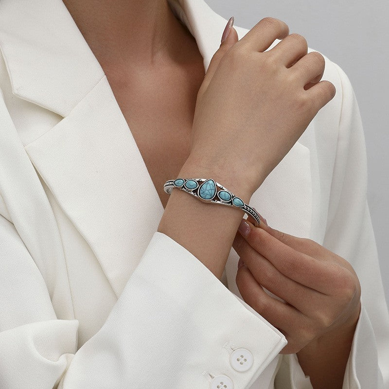 Boho Vintage Turquoise Geometric Cuff Bracelet