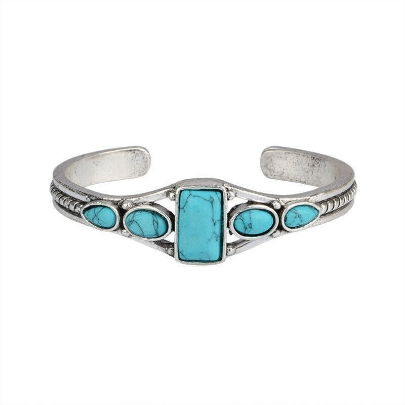 Boho Vintage Turquoise Geometric Cuff Bracelet