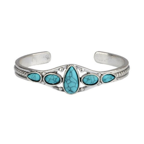 Boho Vintage Turquoise Geometric Cuff Bracelet
