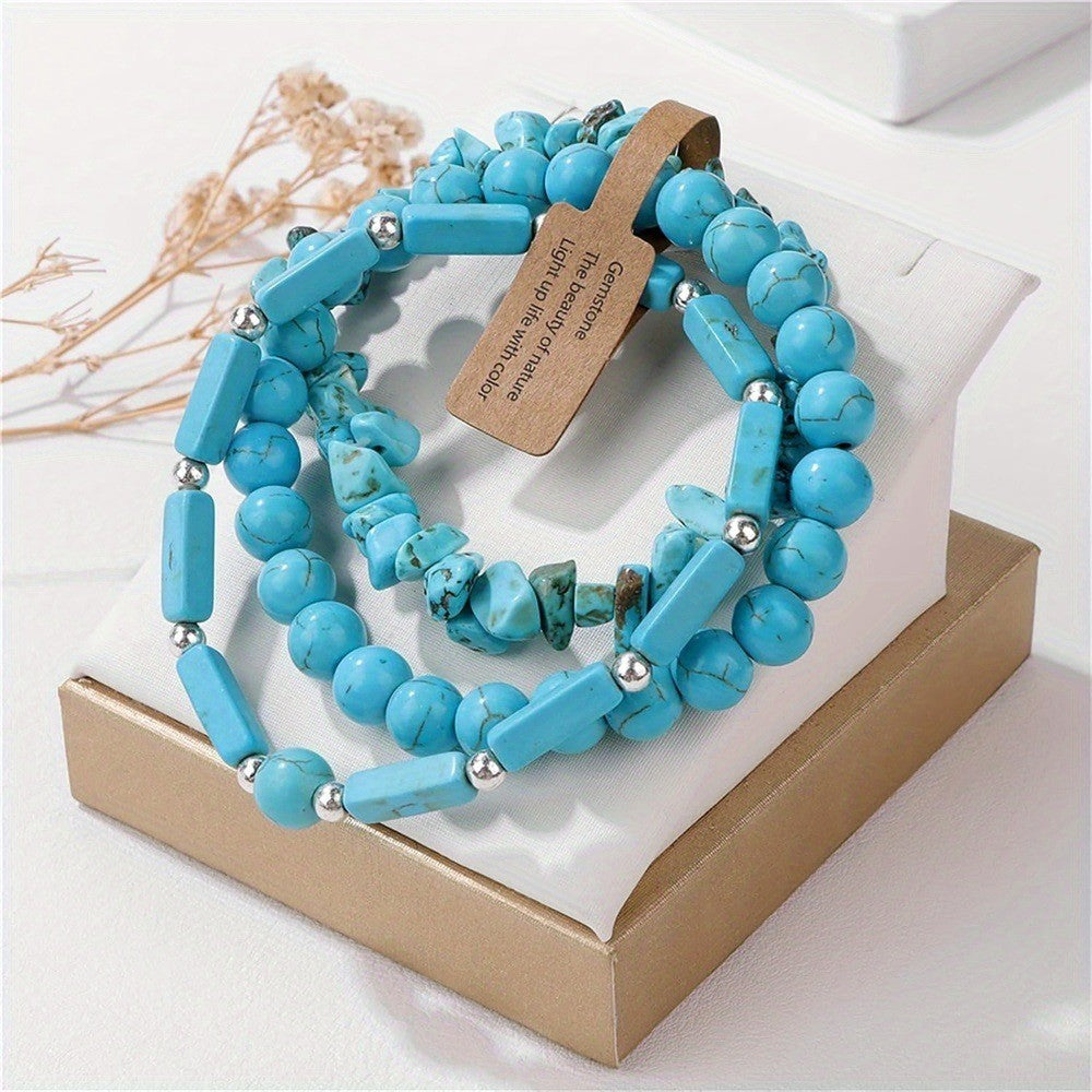 Boho Turquoise Mixed Bead Bracelet Set