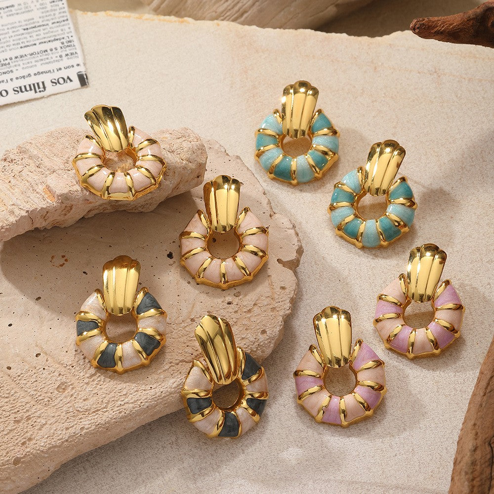 Boho Enamel Shell Stud Earrings