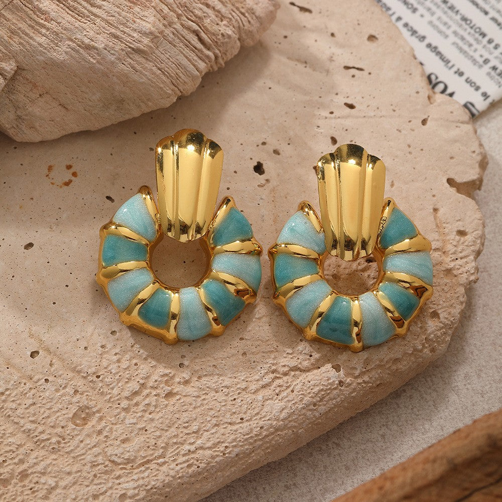 Boho Enamel Shell Stud Earrings