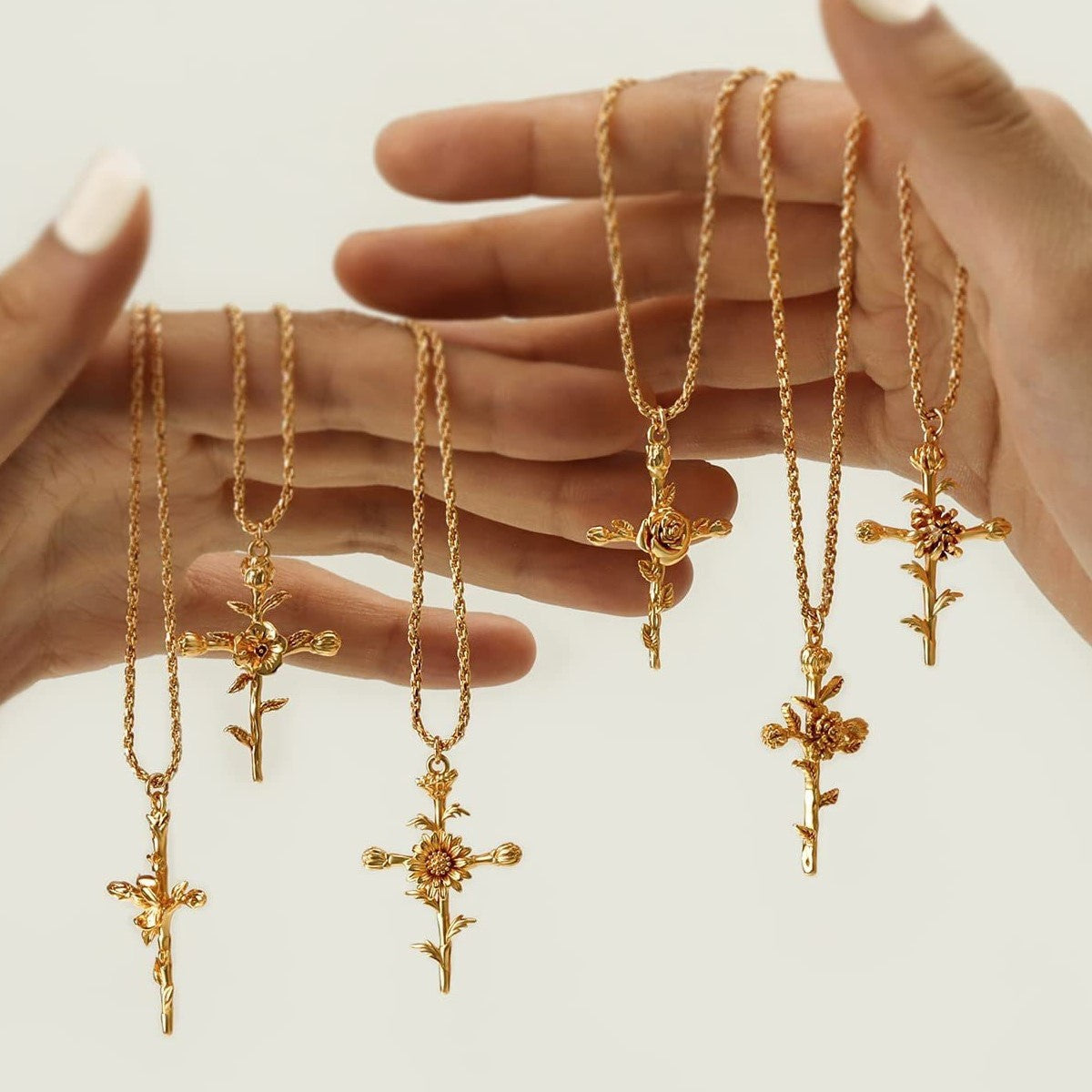 Dainty Floral Cross Pendant Necklace