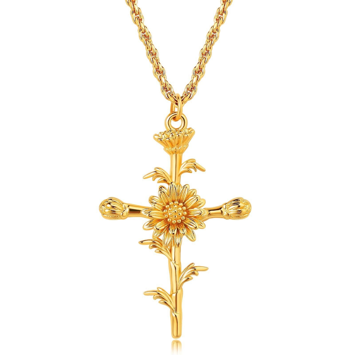 Dainty Floral Cross Pendant Necklace