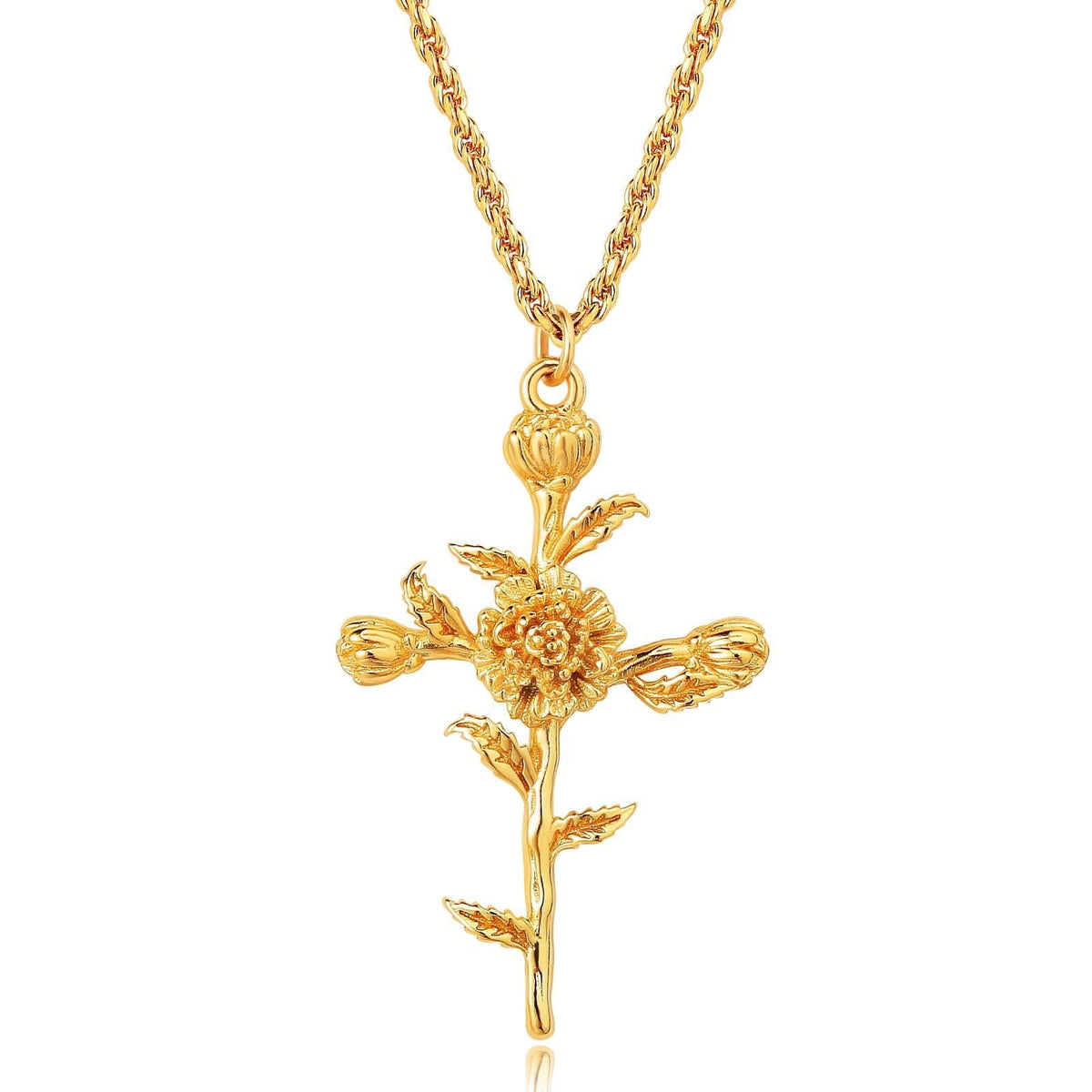 Dainty Floral Cross Pendant Necklace