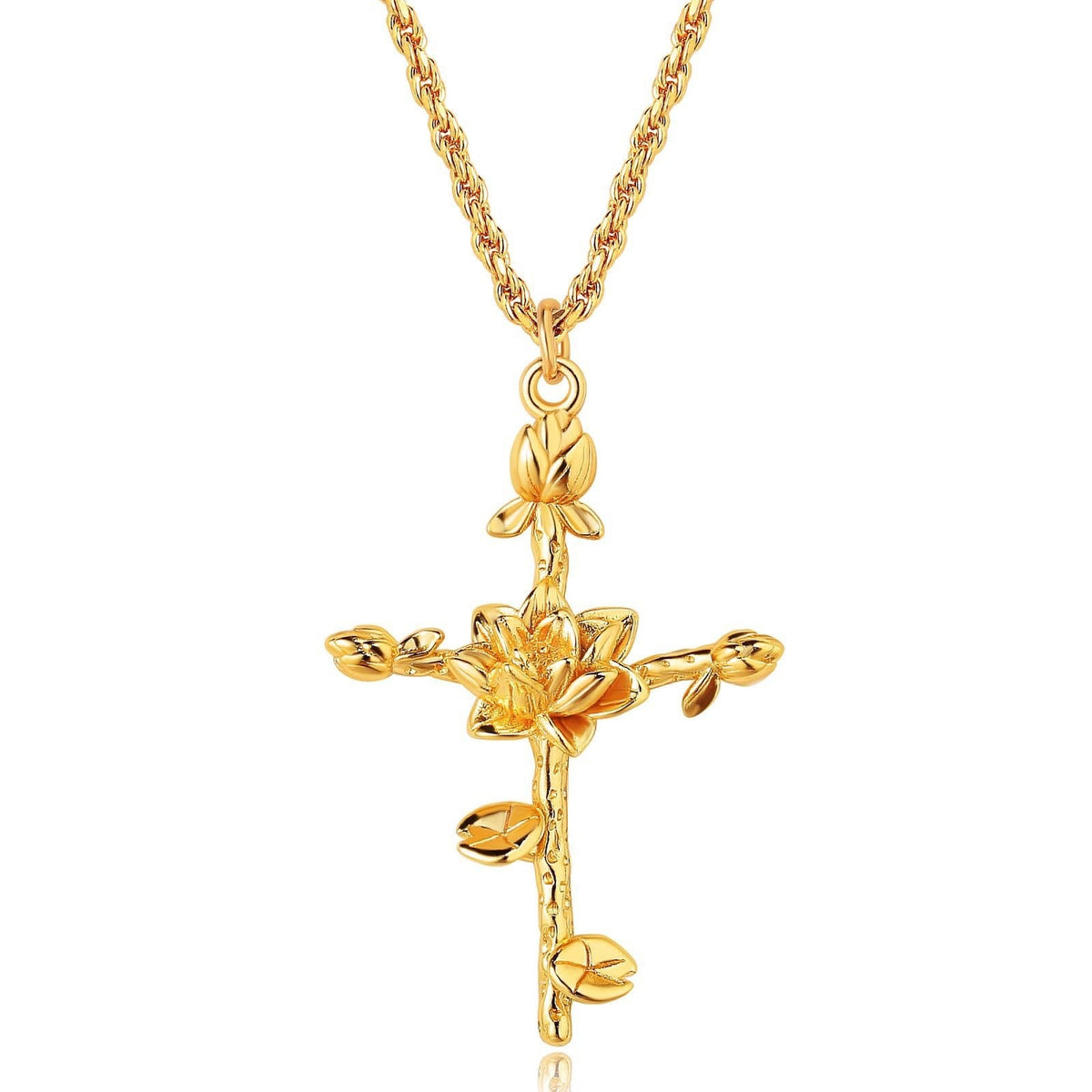 Dainty Floral Cross Pendant Necklace