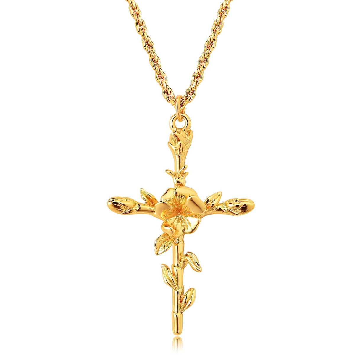 Dainty Floral Cross Pendant Necklace