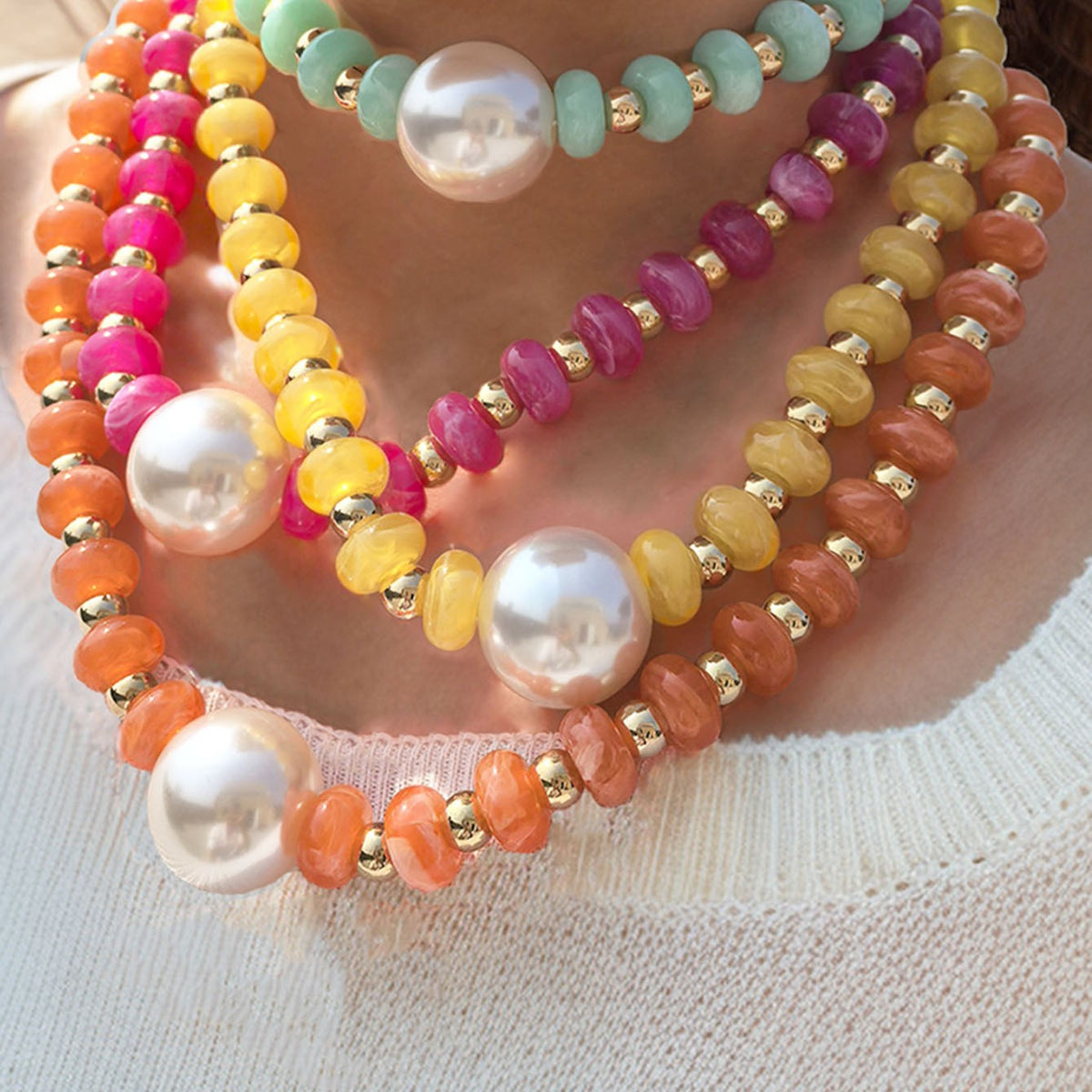 Boho Colorful Faux Pearl Beaded Necklace