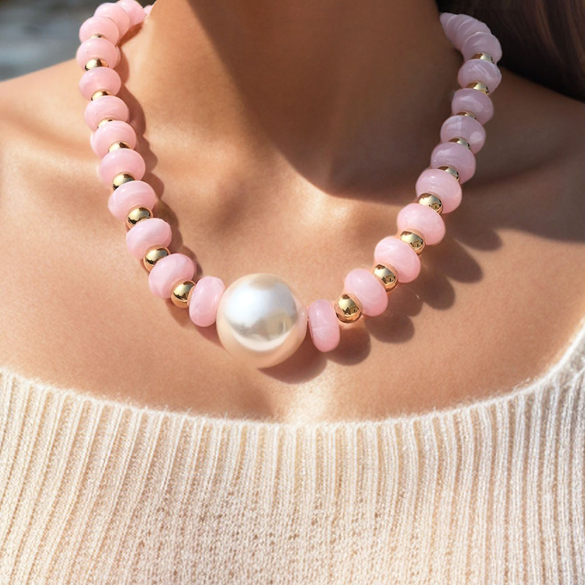 Boho Colorful Faux Pearl Beaded Necklace