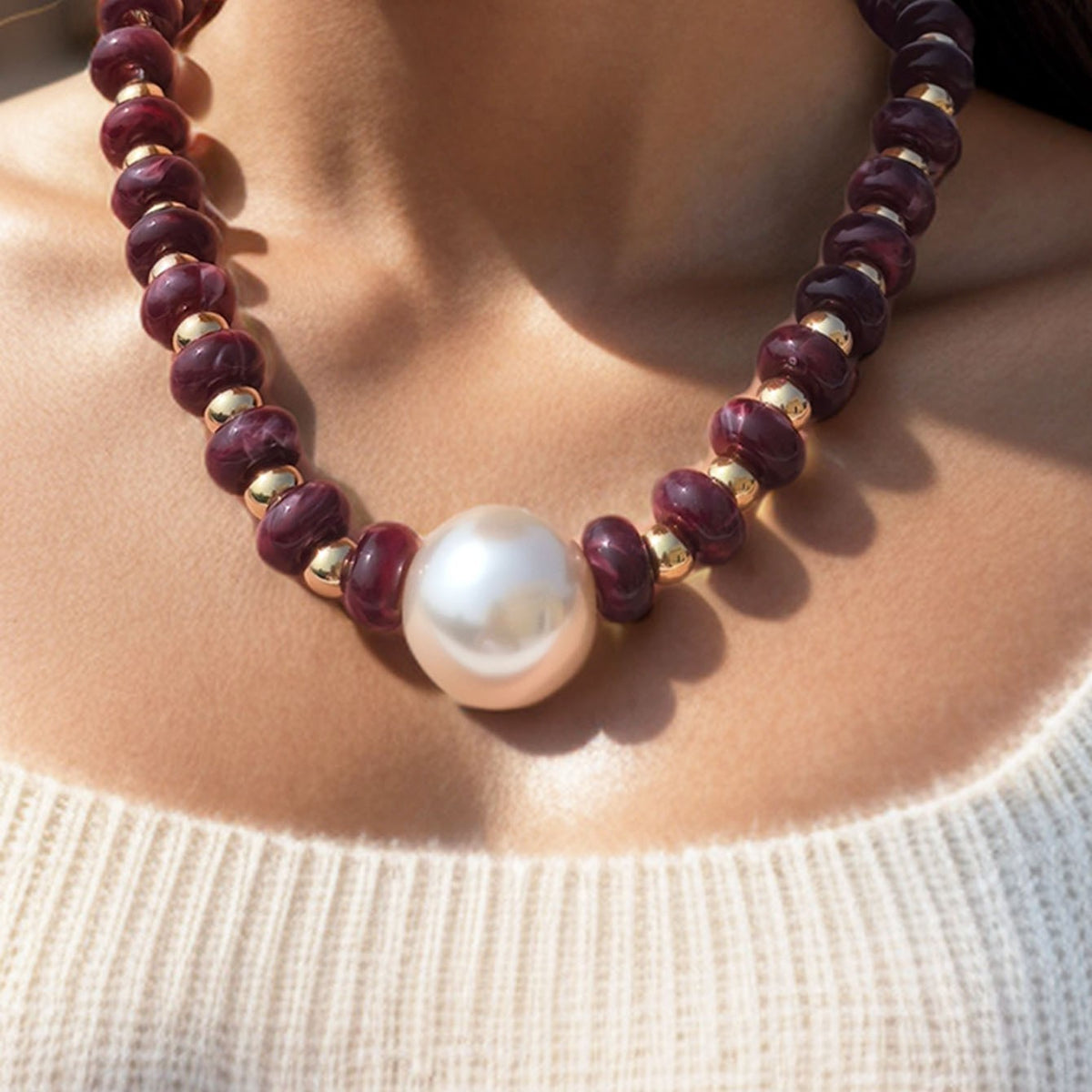 Boho Colorful Faux Pearl Beaded Necklace