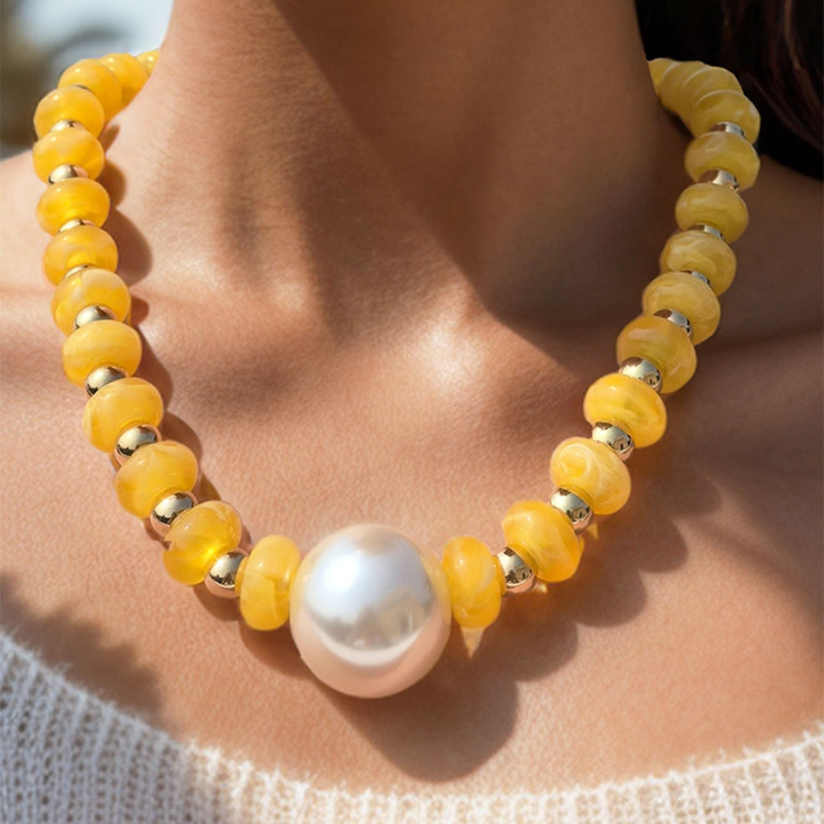 Boho Colorful Faux Pearl Beaded Necklace