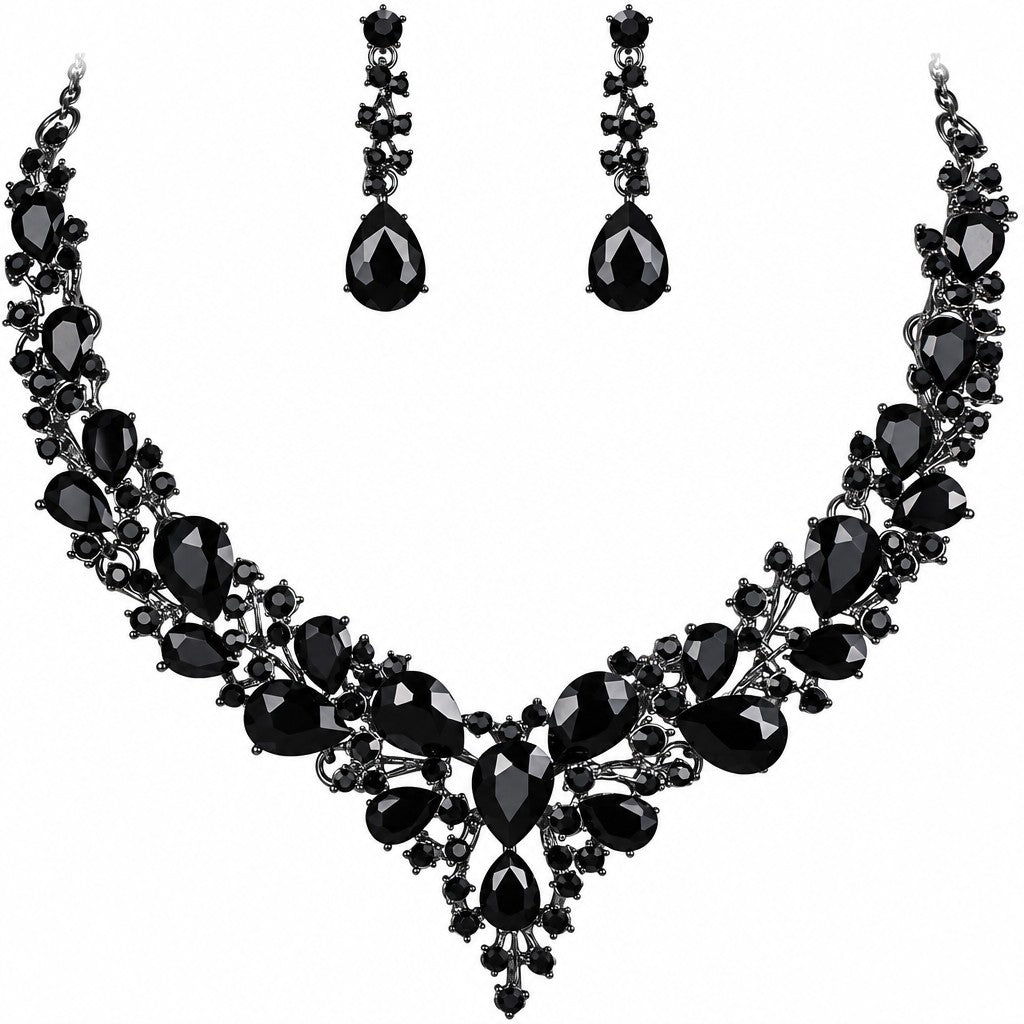 Elegant Teardrop Rhinestone Necklace & Earring Set