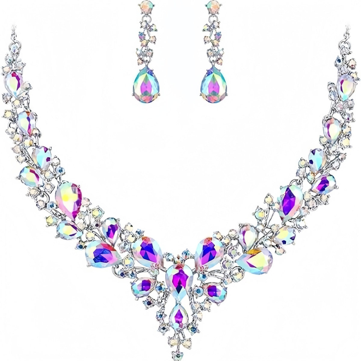 Elegant Teardrop Rhinestone Necklace & Earring Set