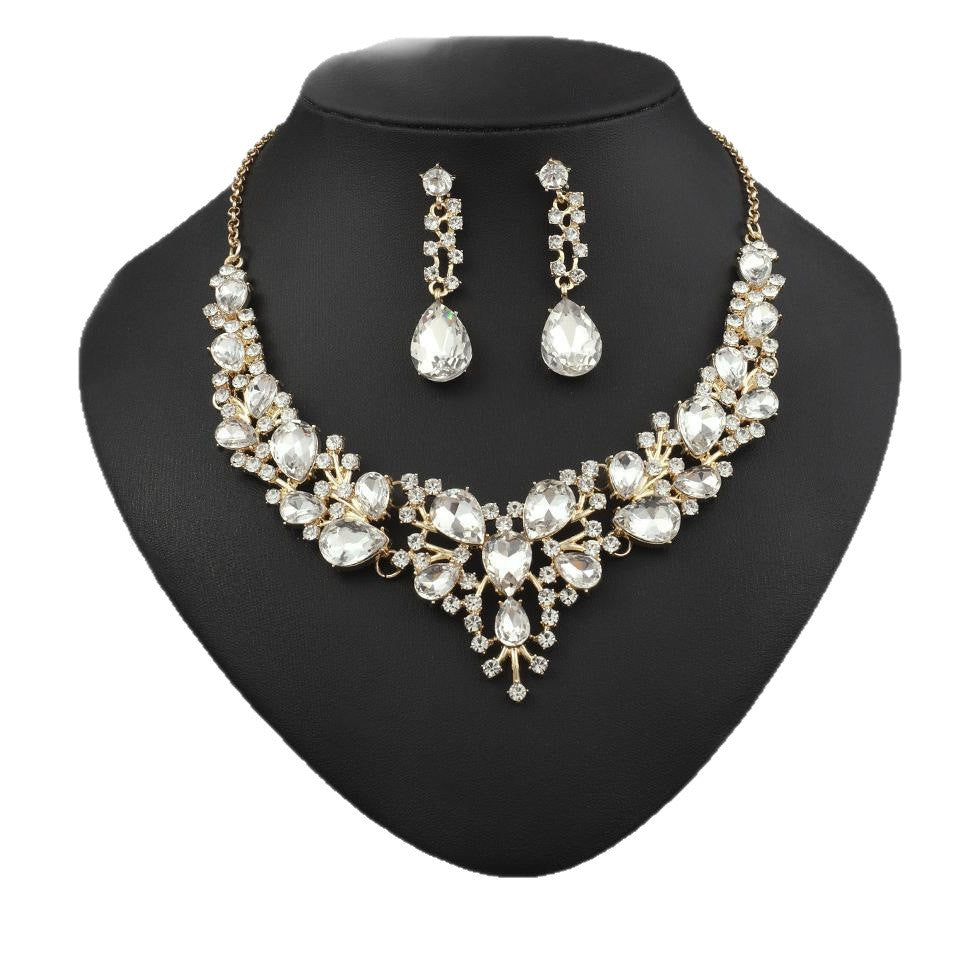 Elegant Teardrop Rhinestone Necklace & Earring Set