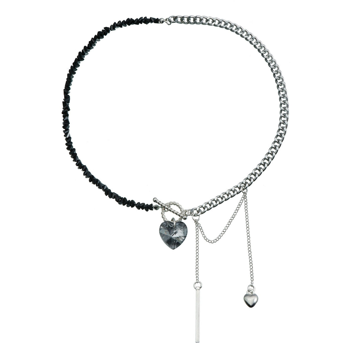 Romantic Black Beaded Heart OT Necklace