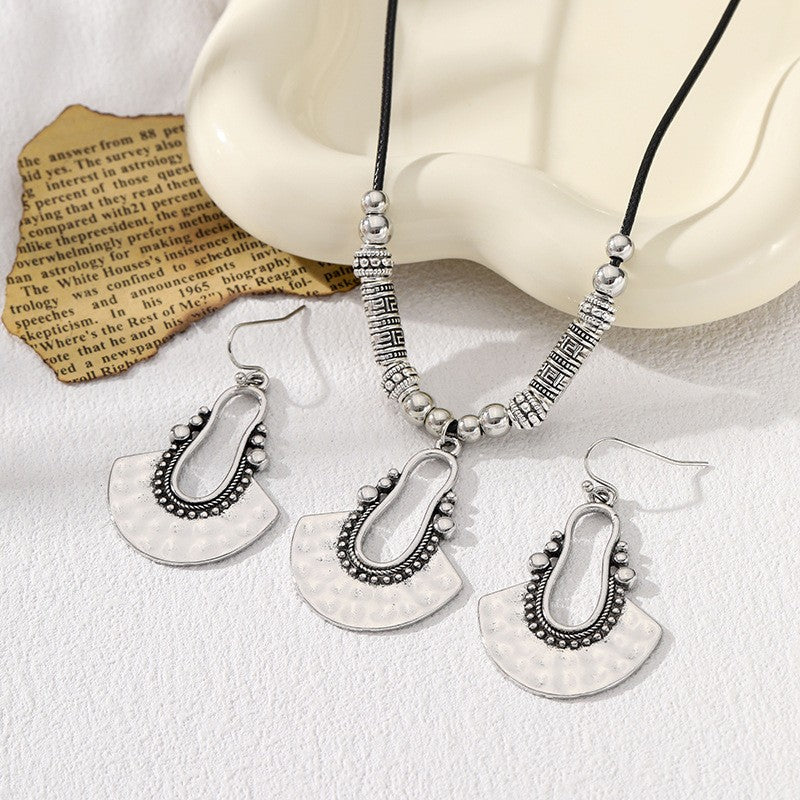 Boho Textured Fan Necklace and Earring Set