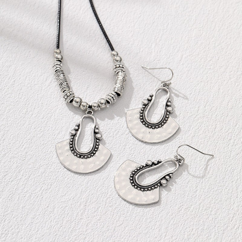 Boho Textured Fan Necklace and Earring Set