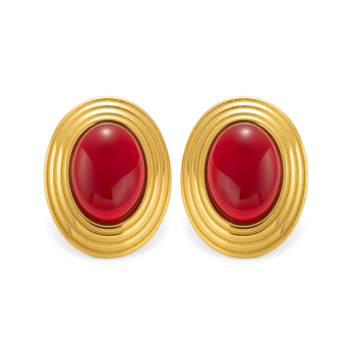 18k Classy Oval Gemstone Earring