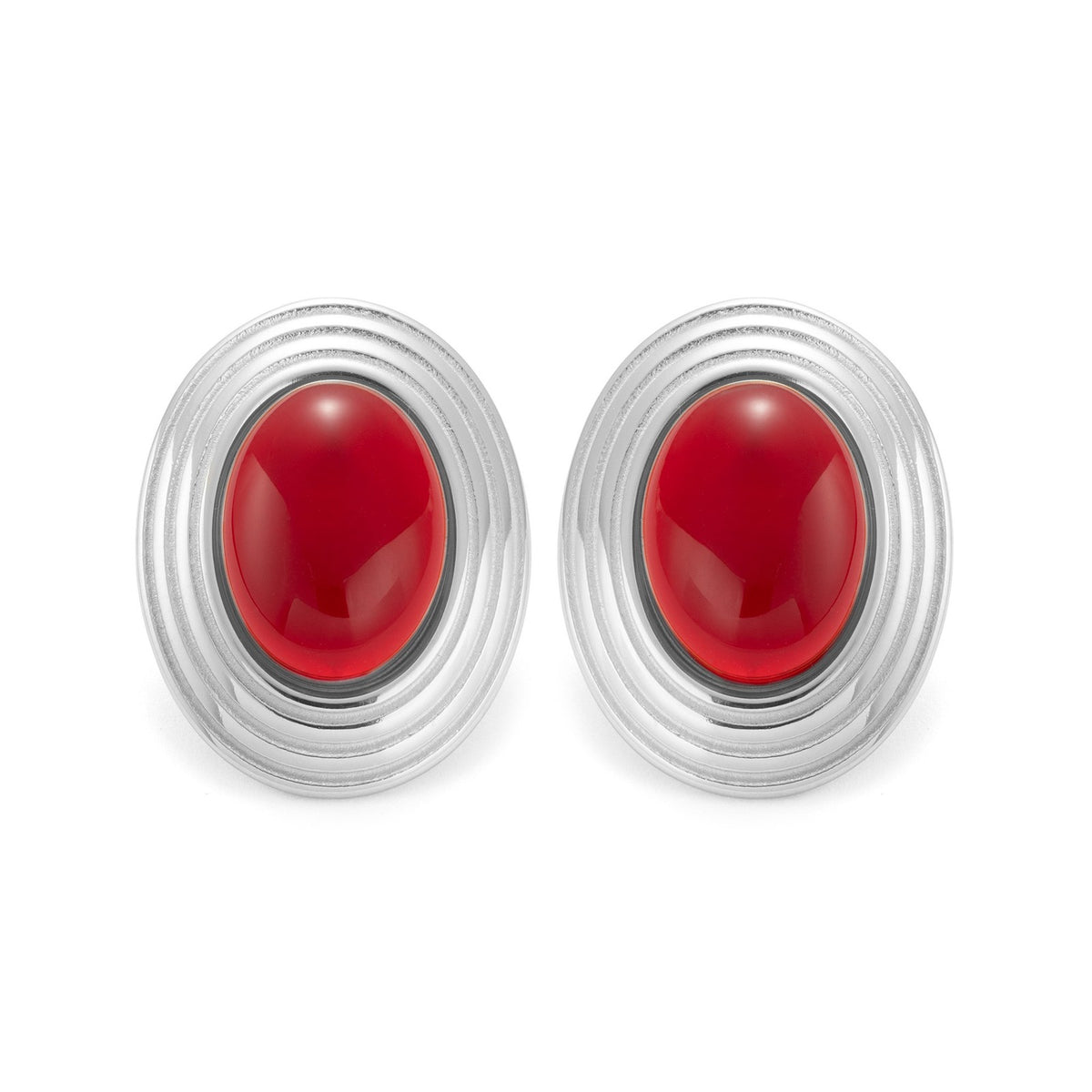 18k Classy Oval Gemstone Earring