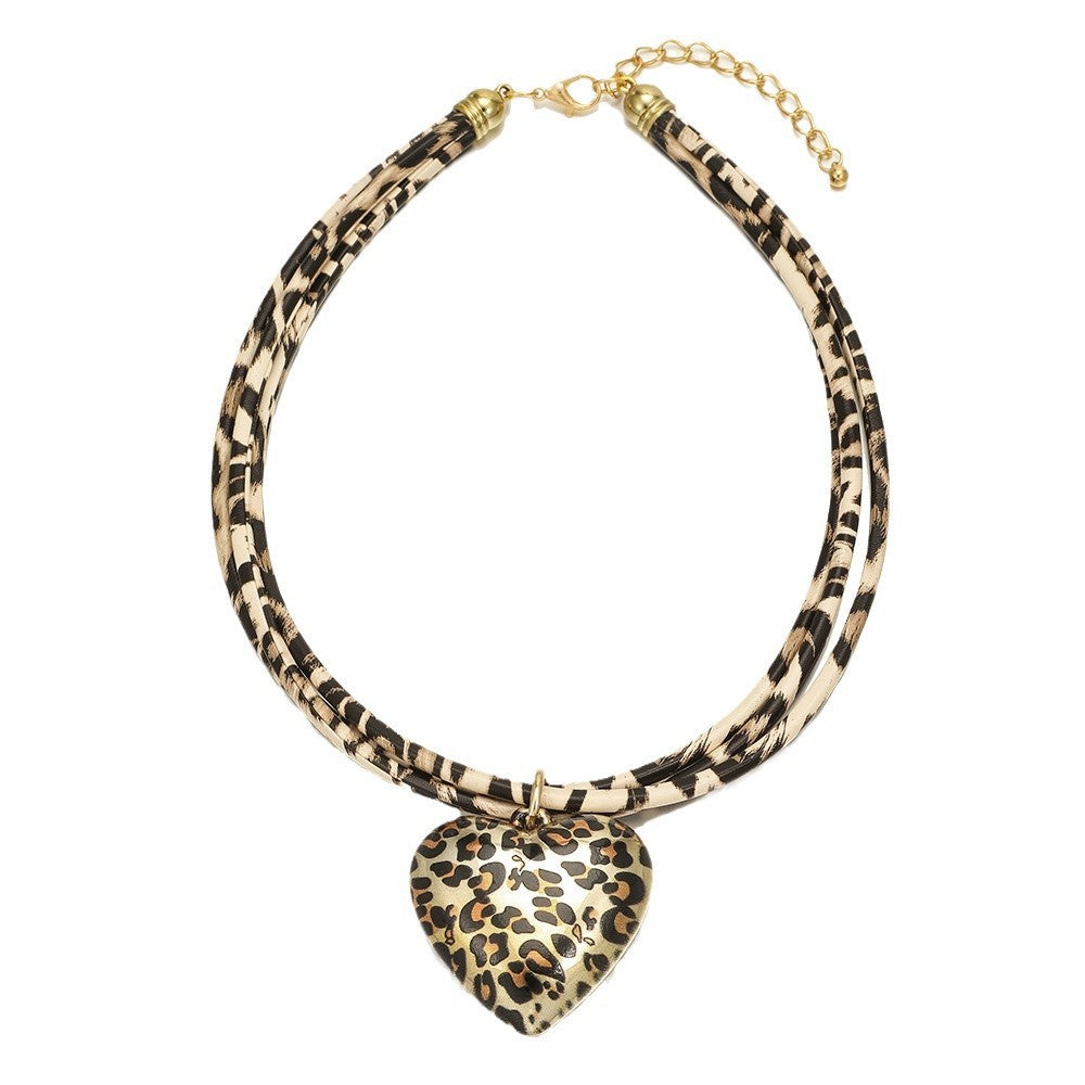 Classy Leopard Print Heart Choker Necklace