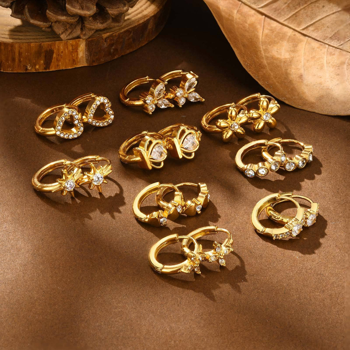 Dainty Mixed Motif Huggie Hoop Earring Set