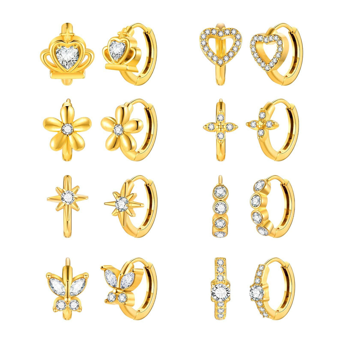 Dainty Mixed Motif Huggie Hoop Earring Set