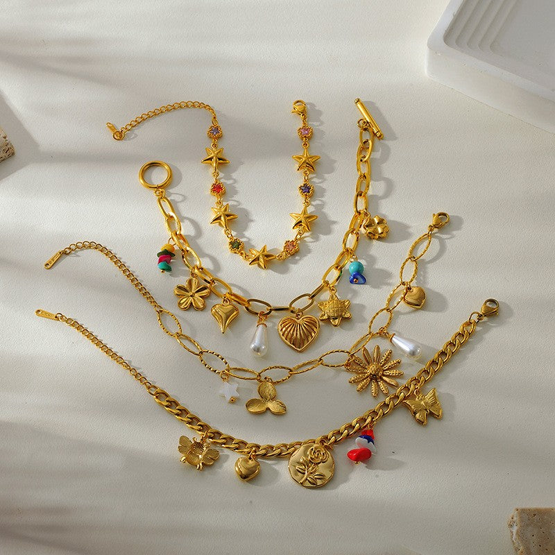 18k Dainty Floral Charm Bracelet
