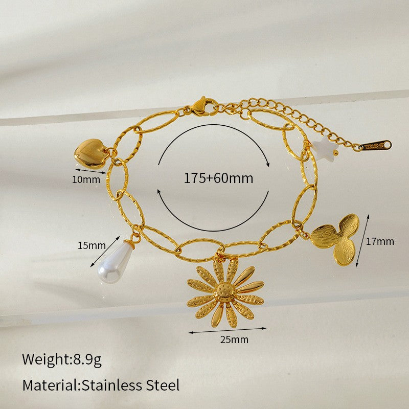 18k Dainty Floral Charm Bracelet