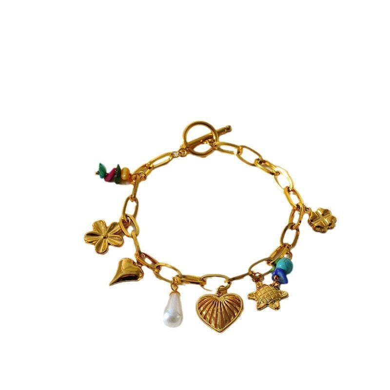 18k Dainty Floral Charm Bracelet