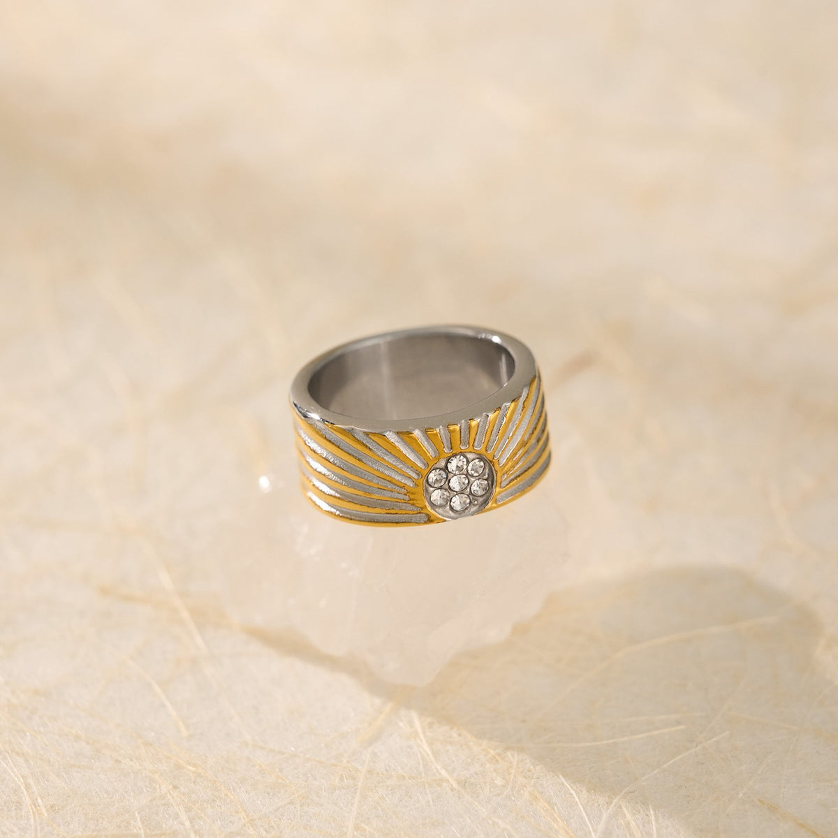 14k Dainty Sunburst Zircon Ring