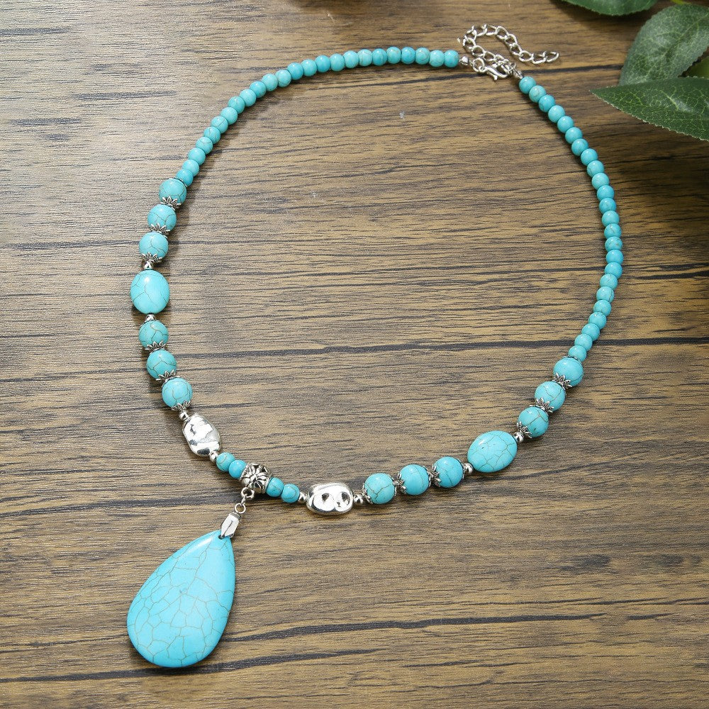 Boho Turquoise Mother Daughter Heart Necklace