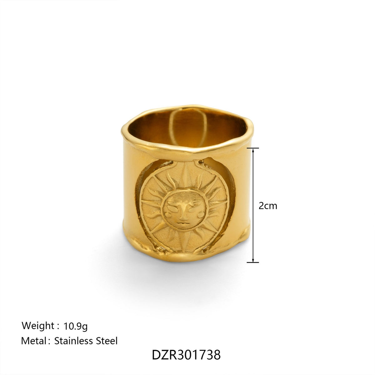 18k Classy Sun Motif Wide Band Ring