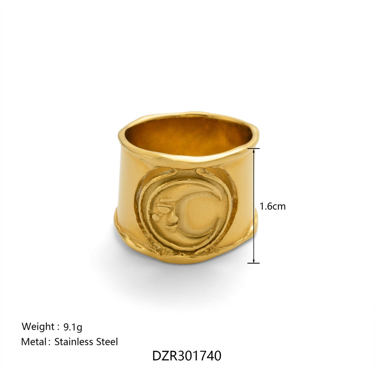 18k Classy Sun Motif Wide Band Ring