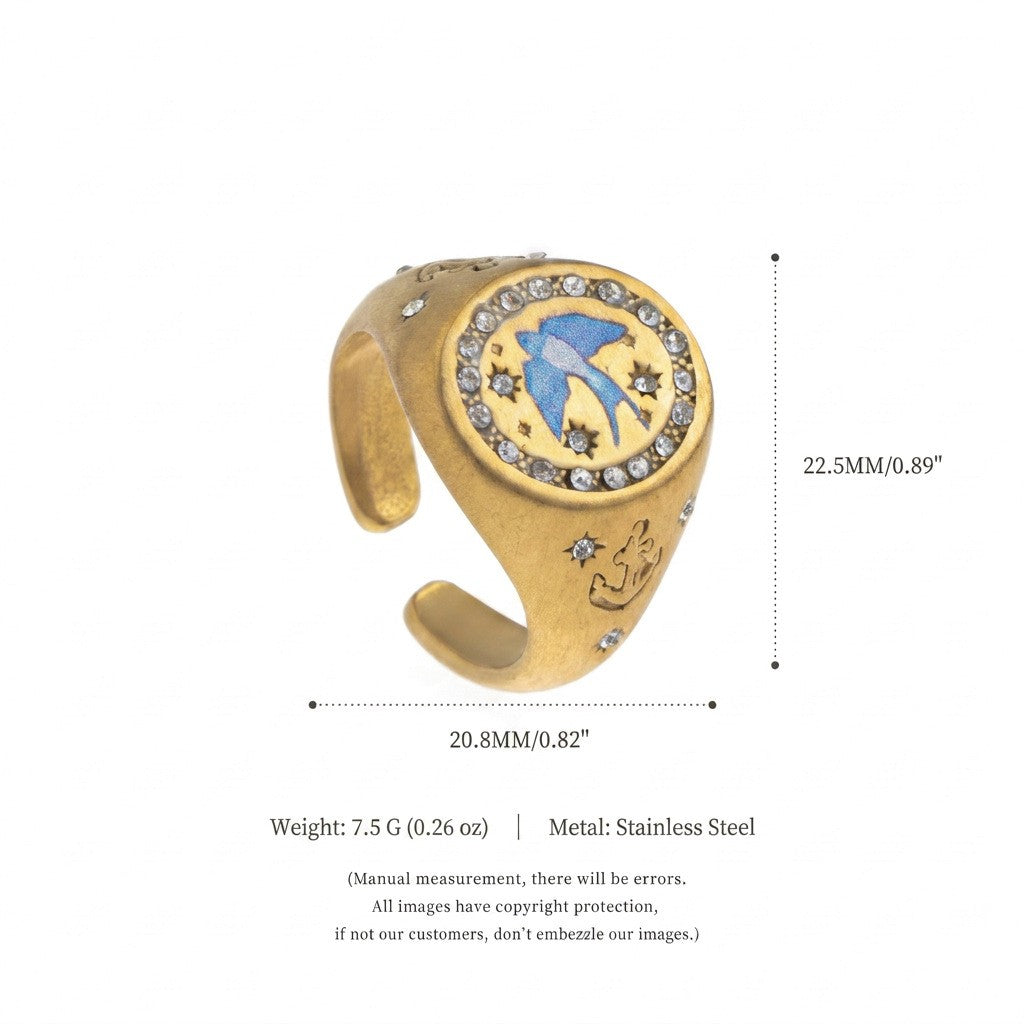 Boho Enamel Motif Open Ring Set