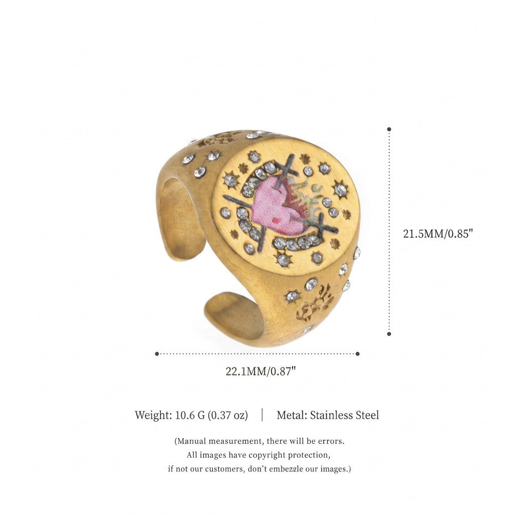 Boho Enamel Motif Open Ring Set