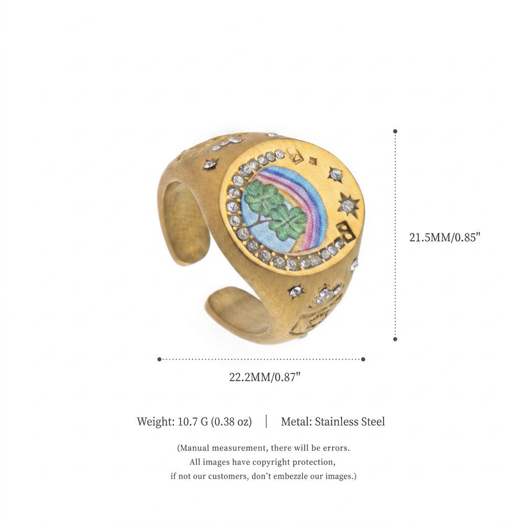 Boho Enamel Motif Open Ring Set