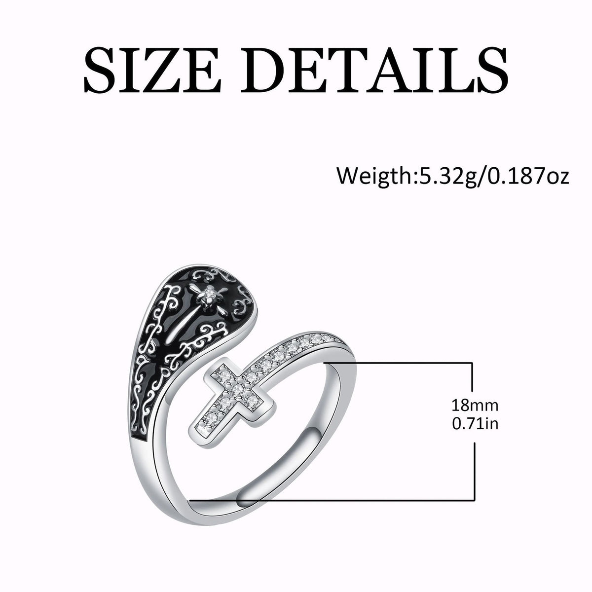 Edgy Black Enamel Cross Open Ring