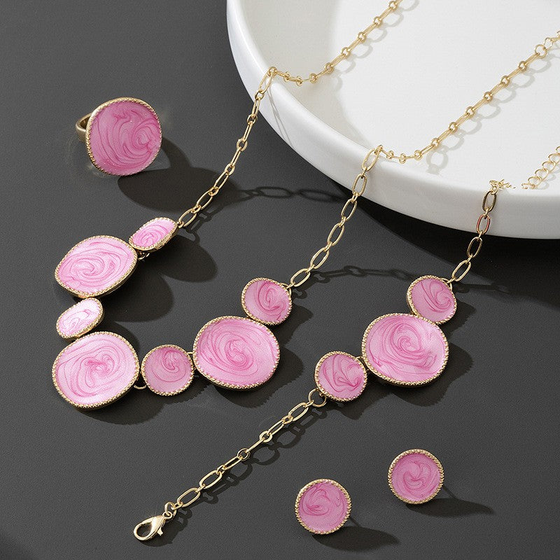 Classy White Marbled Necklace, Bracelet & Earring Set
