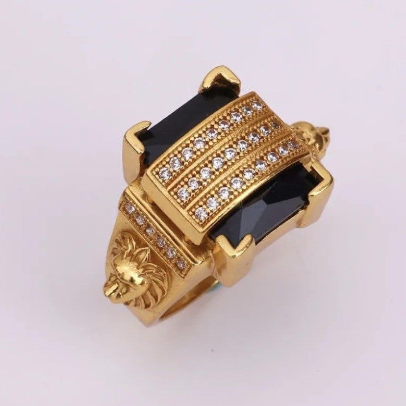 Classy Lion Head Black Stone Ring