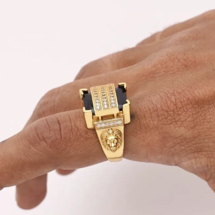 Classy Lion Head Black Stone Ring