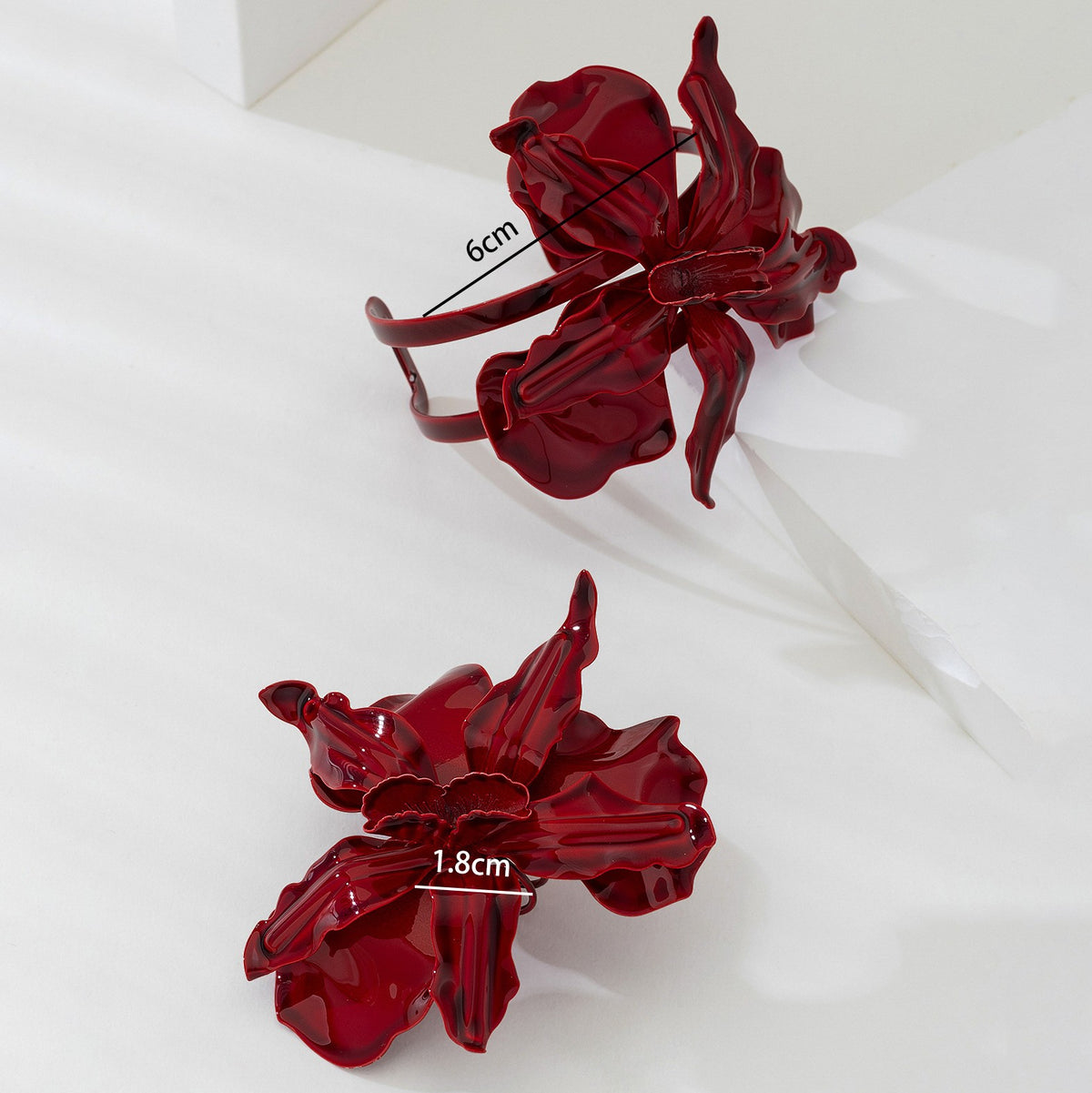 Romantic Red Glossy Flower Ring & Bracelet Set