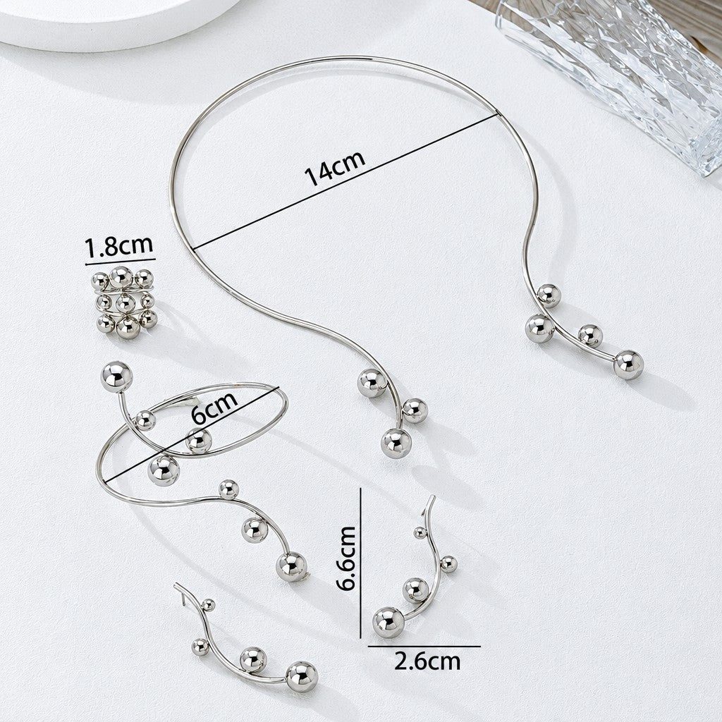 Classy Gold Ball Wire Necklace, Bracelet & Earring Set