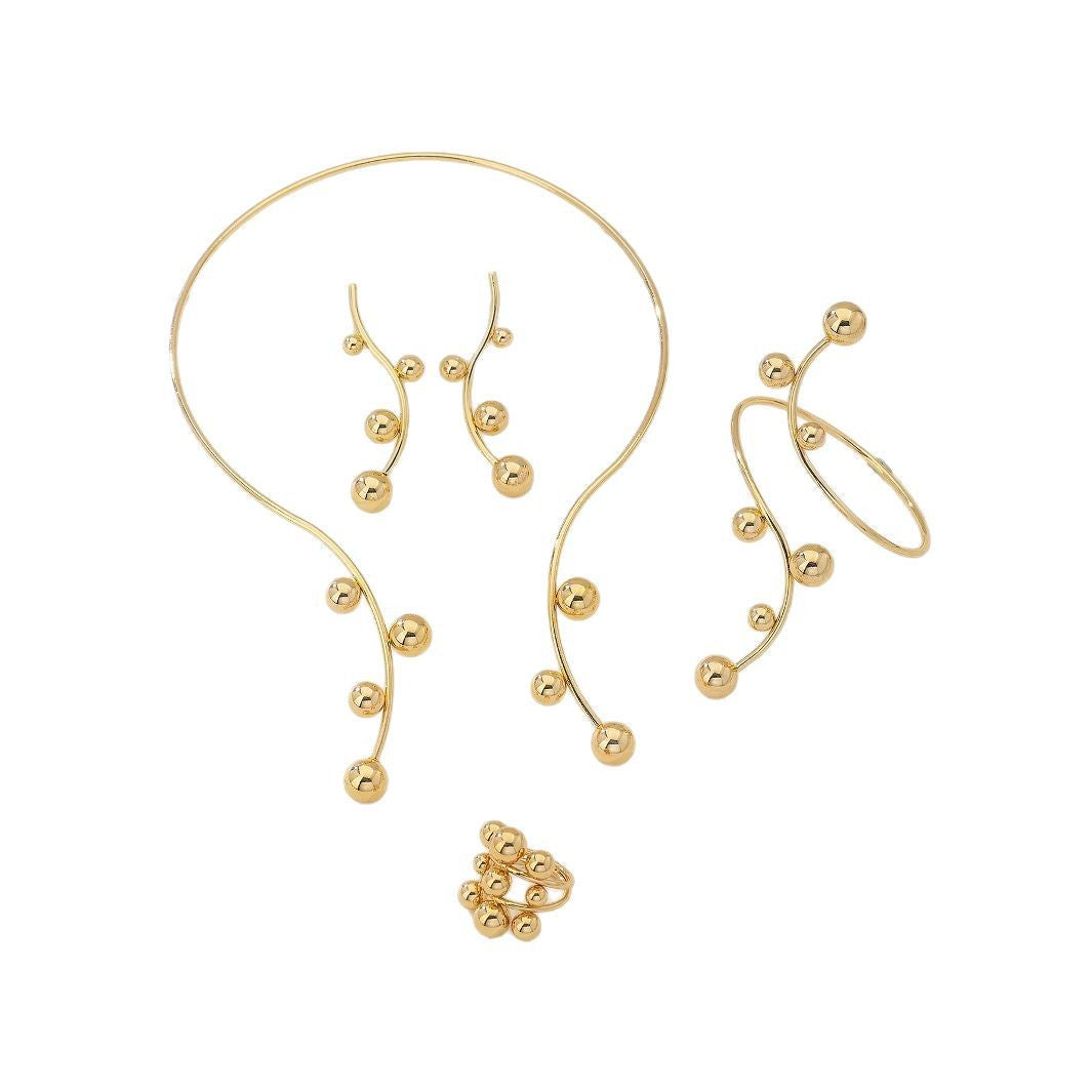 Classy Gold Ball Wire Necklace, Bracelet & Earring Set