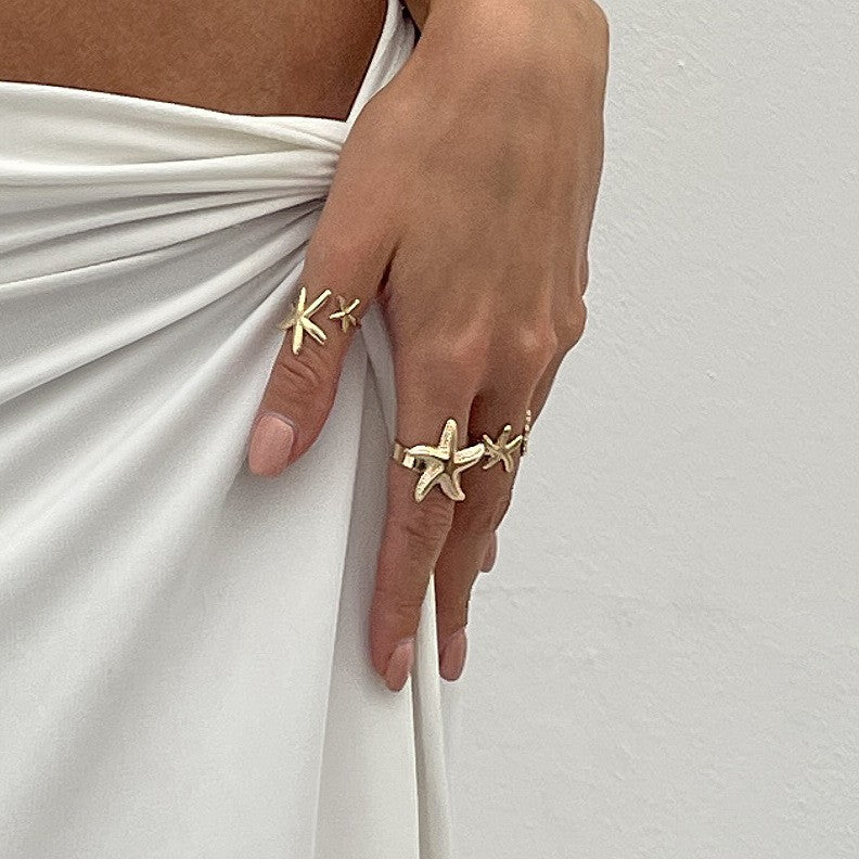 Boho Starfish & Shell Ring Set
